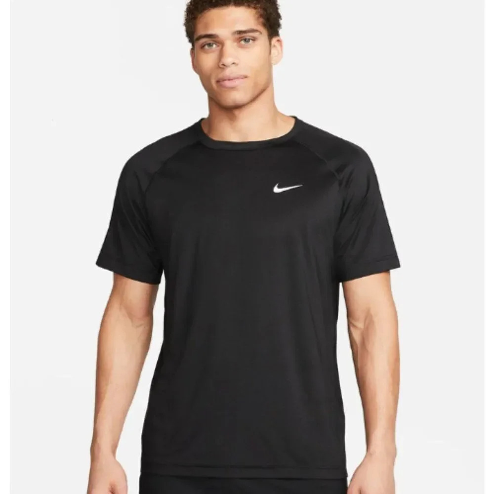 Nike Men's Black Dri-FIT UPF 40+ Short Sleeve Hydroguard Swim T-Shirt Size Large